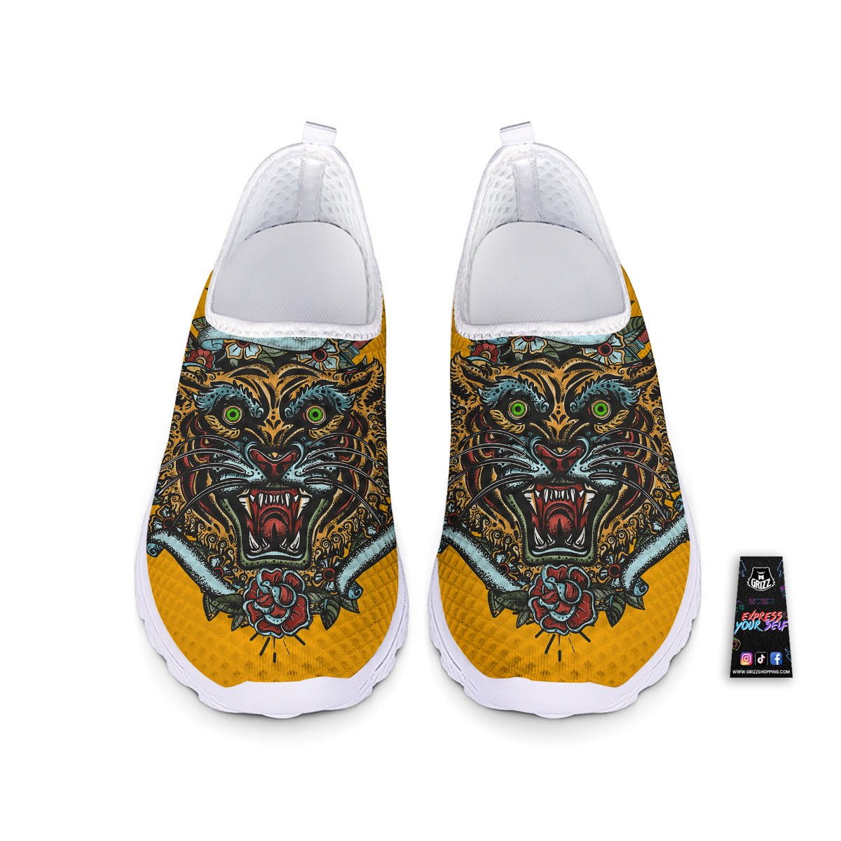 Tiger Head Tattoo Print Nurse Shoes-grizzshop
