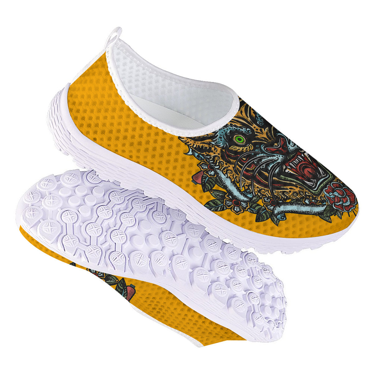 Tiger Head Tattoo Print Nurse Shoes-grizzshop