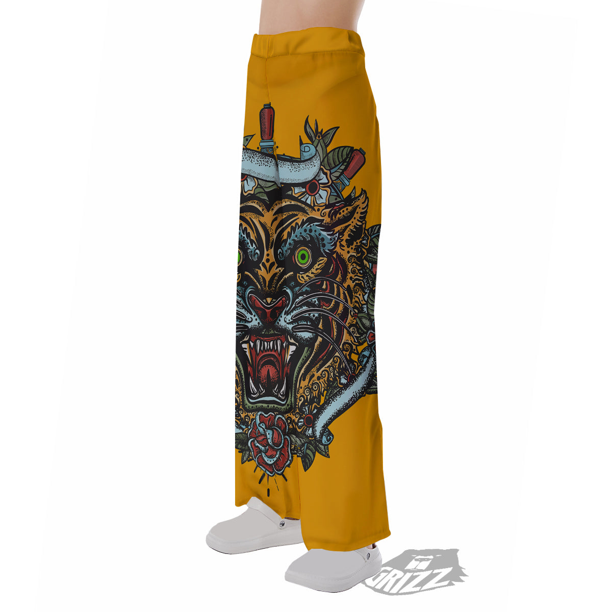 Tiger Head Tattoo Print Pajama Pants-grizzshop