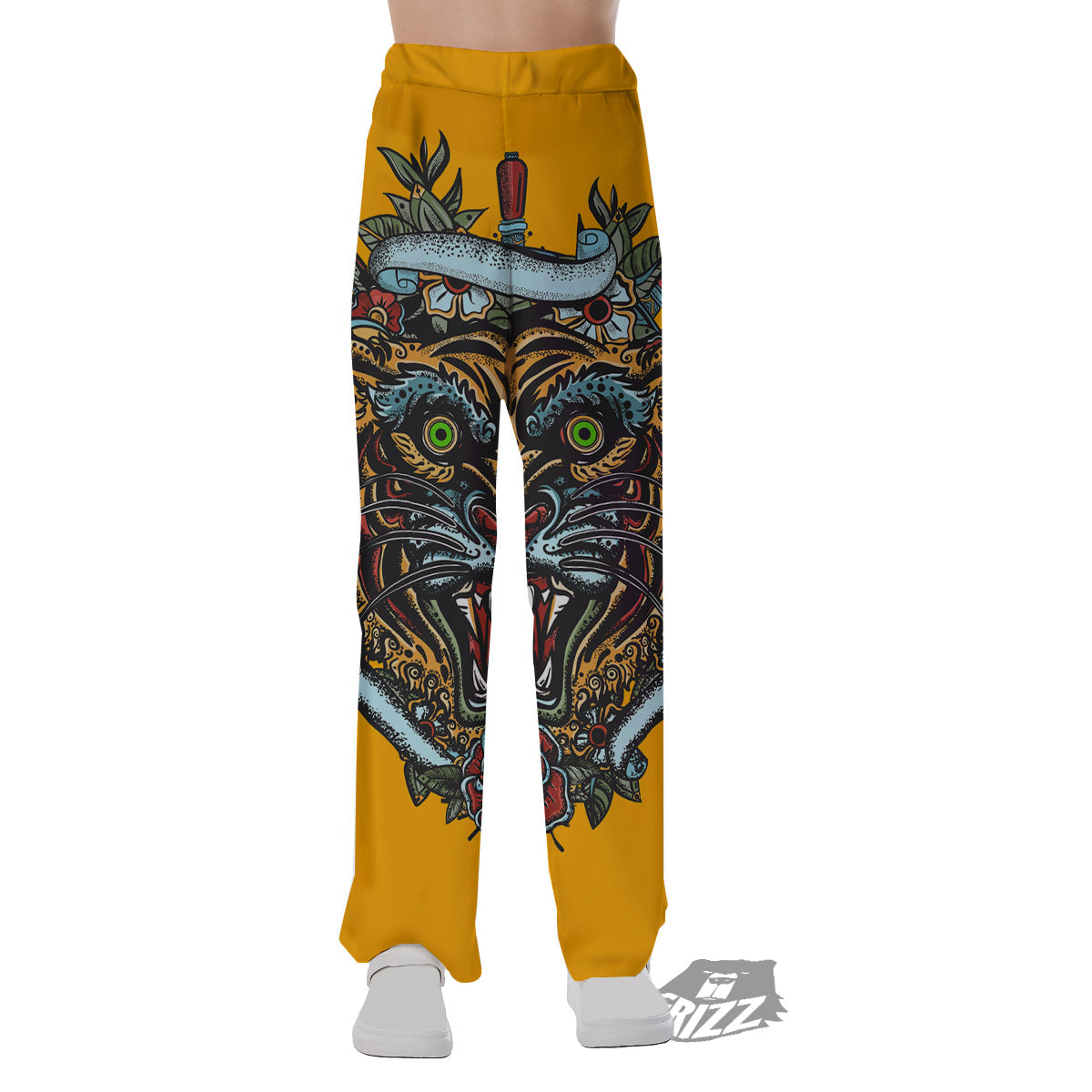 Tiger Head Tattoo Print Pajama Pants-grizzshop