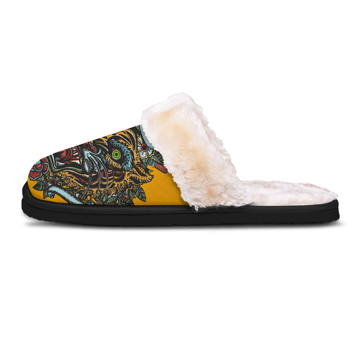 Tiger Head Tattoo Print Slippers-grizzshop