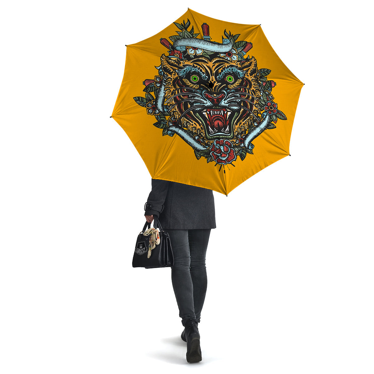 Tiger Head Tattoo Print Umbrella-grizzshop
