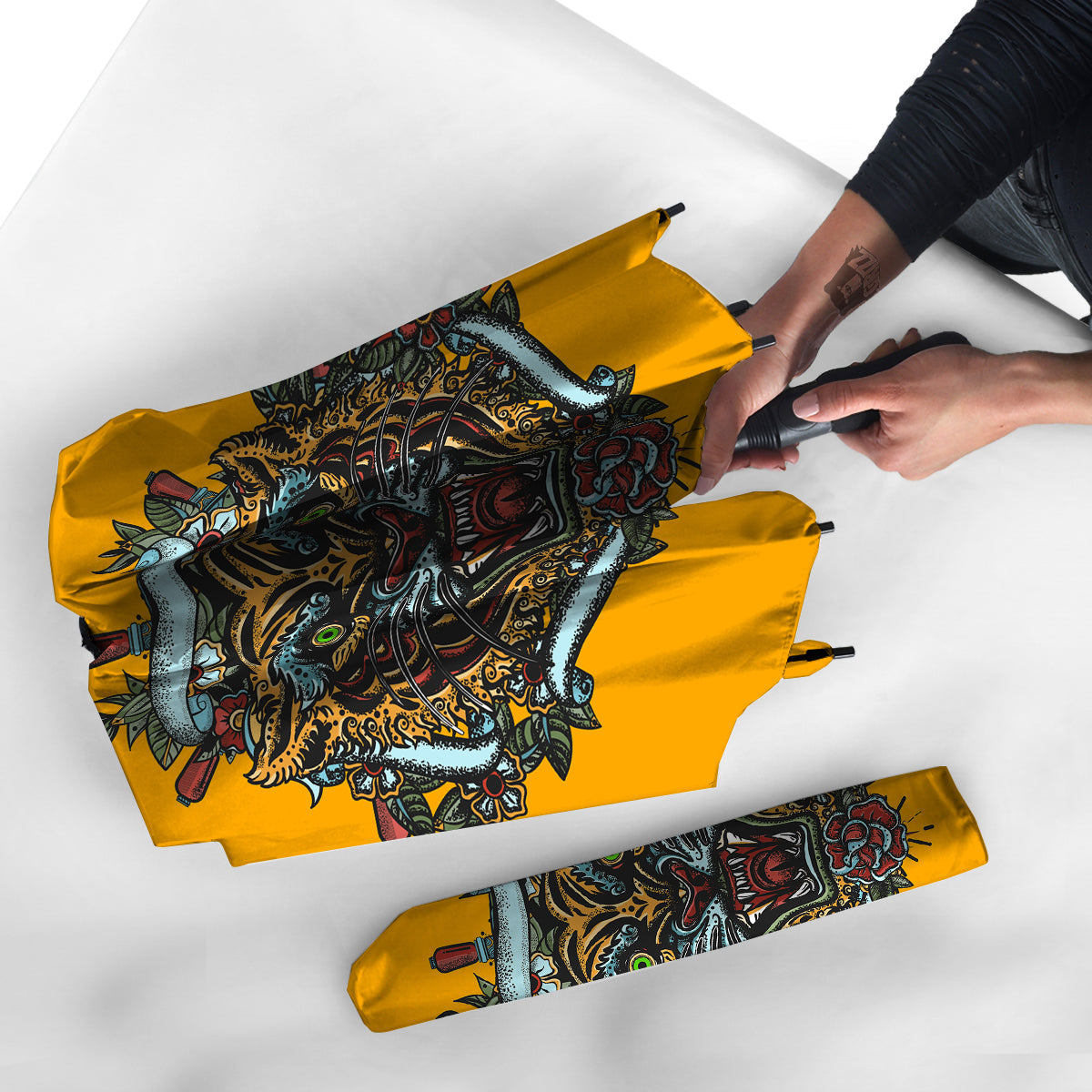 Tiger Head Tattoo Print Umbrella-grizzshop