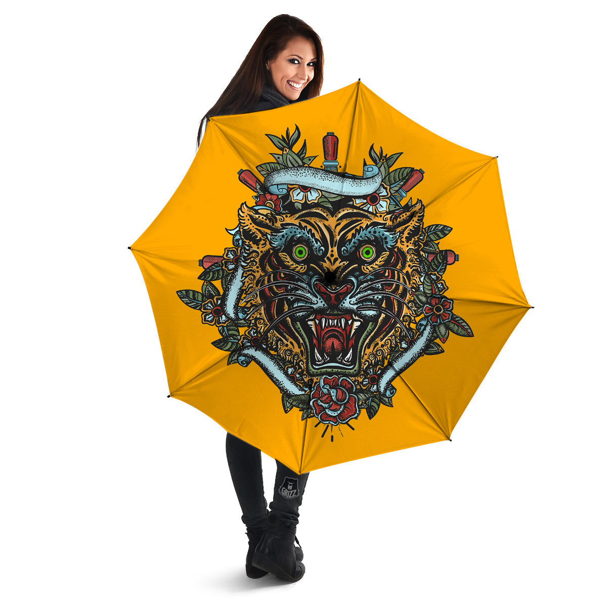 Tiger Head Tattoo Print Umbrella-grizzshop