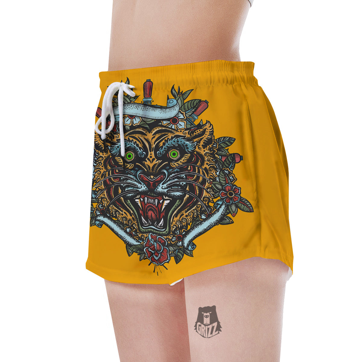 Tiger Head Tattoo Print Women's Shorts-grizzshop