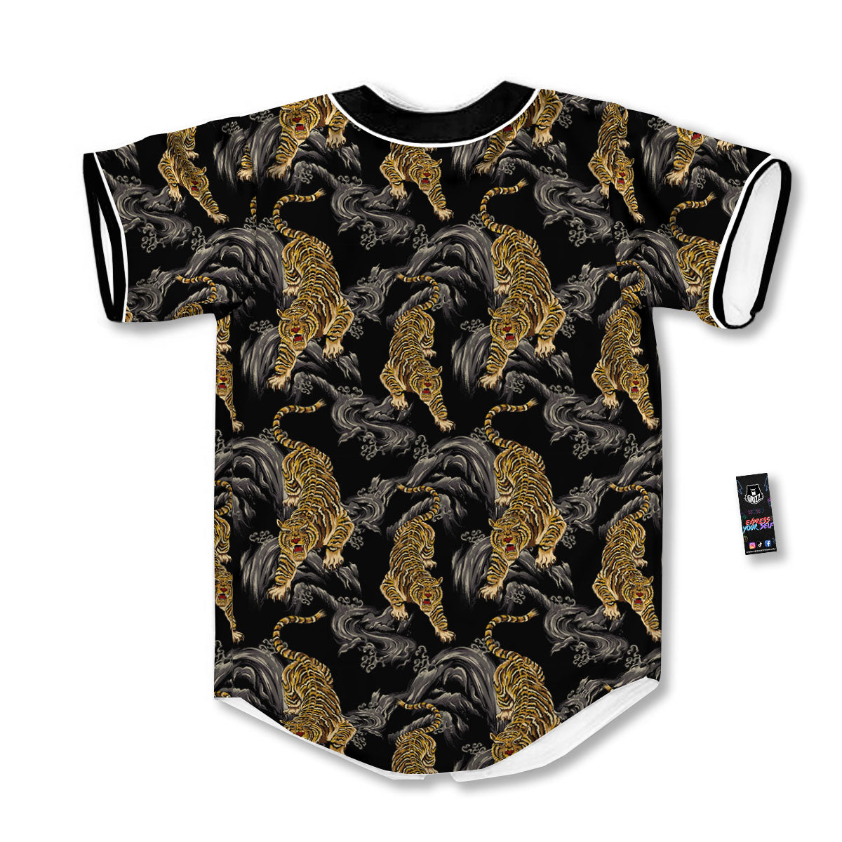 Tiger Japanese Print Pattern Baseball Jersey-grizzshop