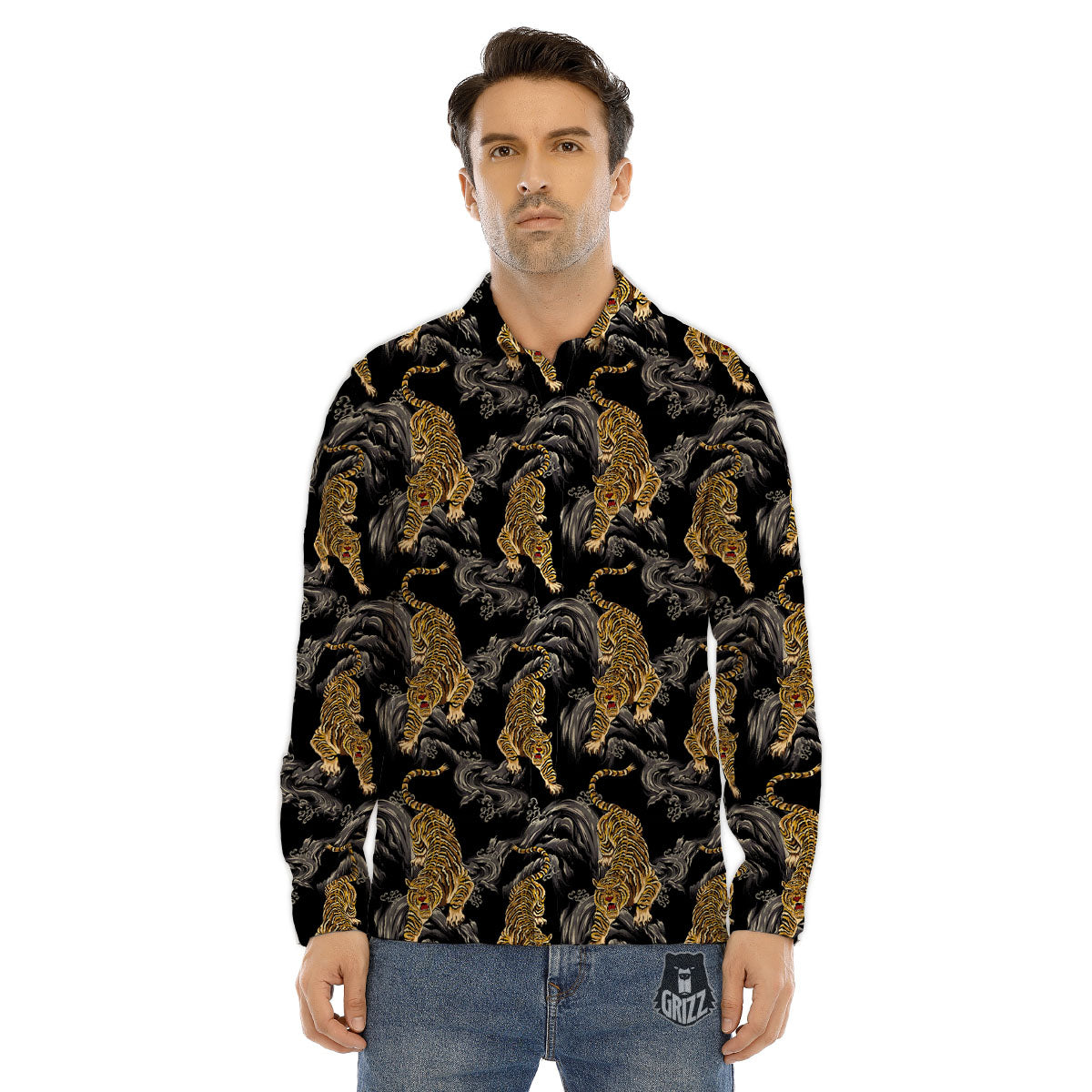 Tiger Japanese Print Pattern Men's Dress Shirts-grizzshop