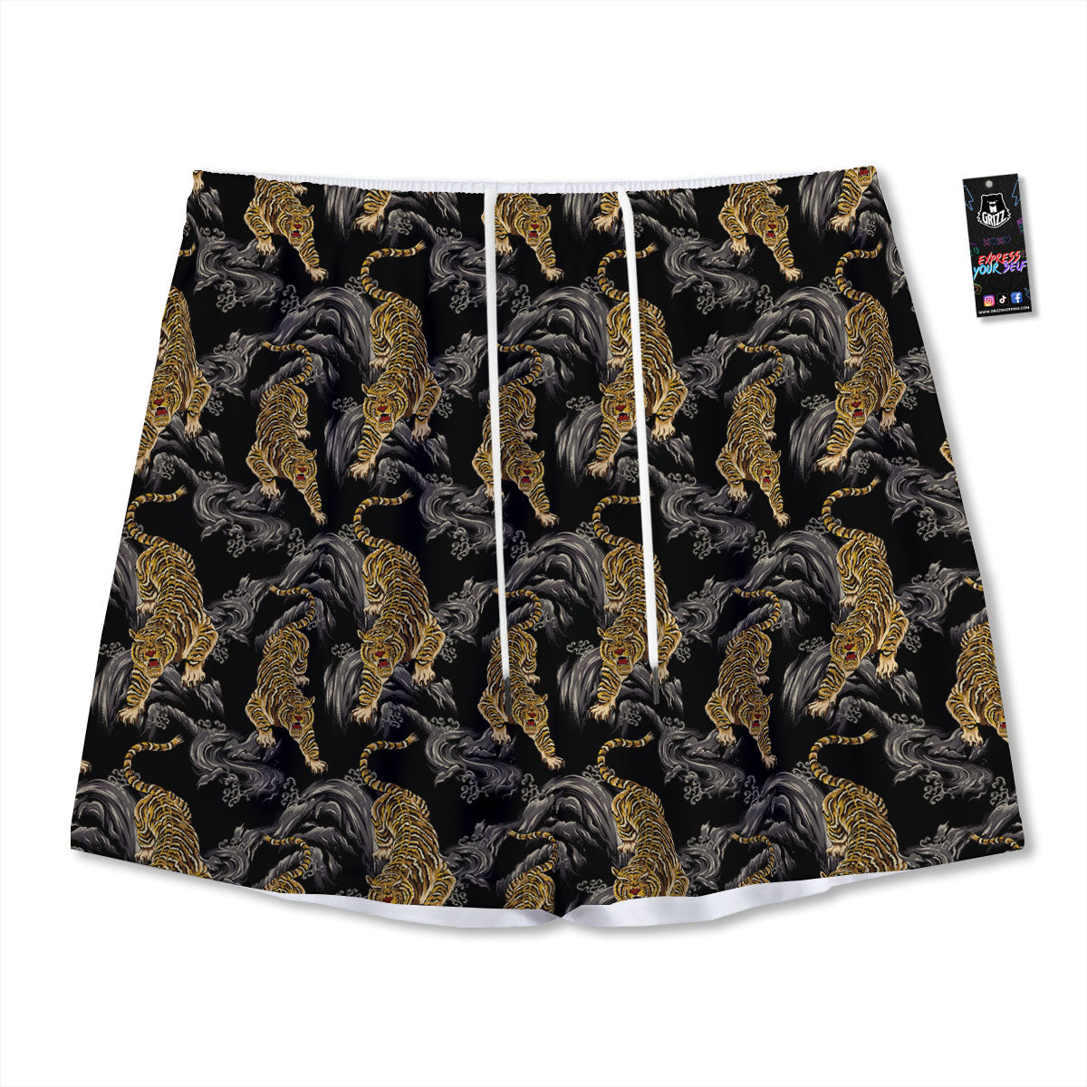 Tiger Japanese Print Pattern Mesh Shorts