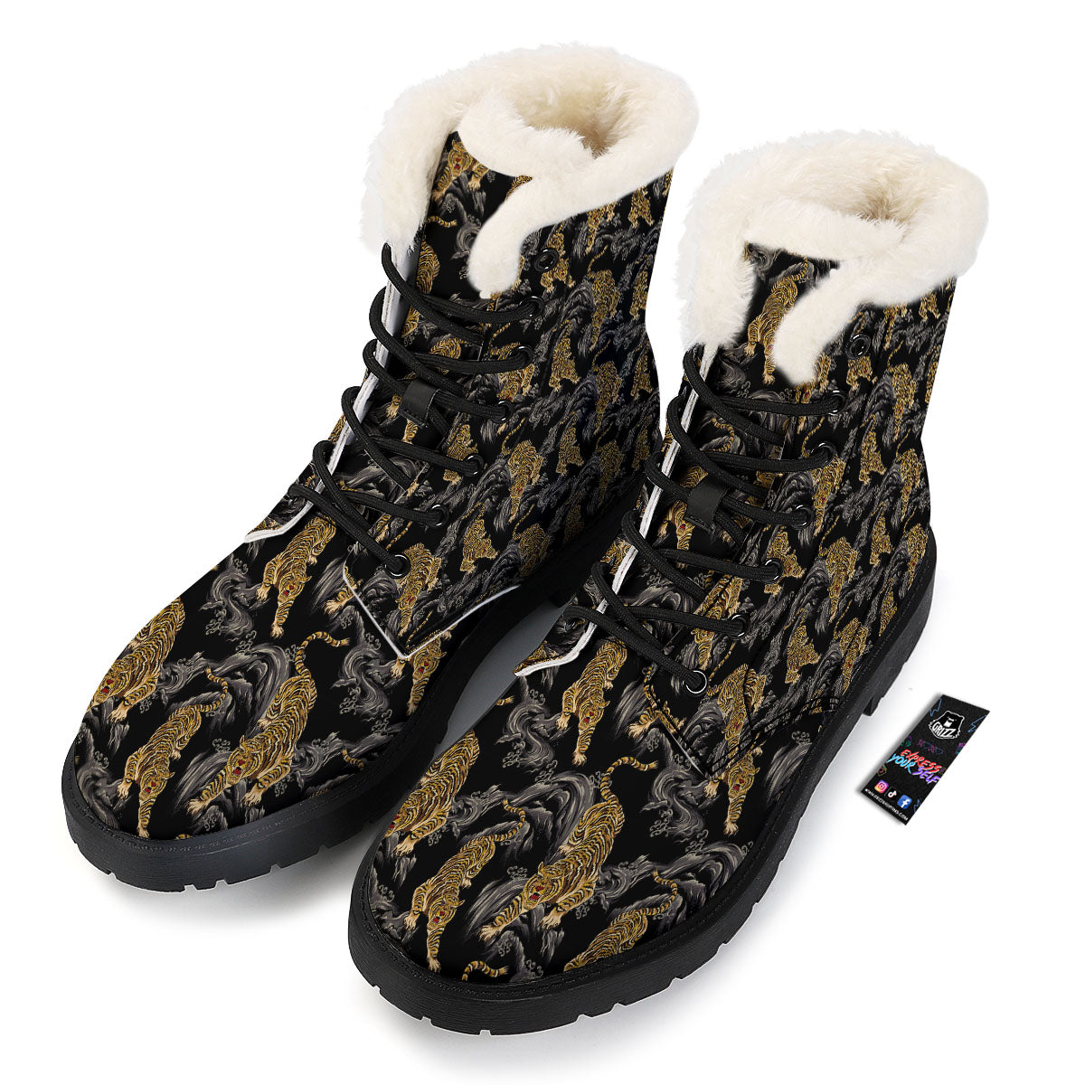 Tiger Japanese Print Pattern Winter Boots-grizzshop