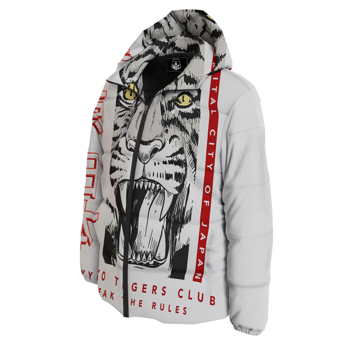 Tiger Japanese Style Print Down Jacket-grizzshop