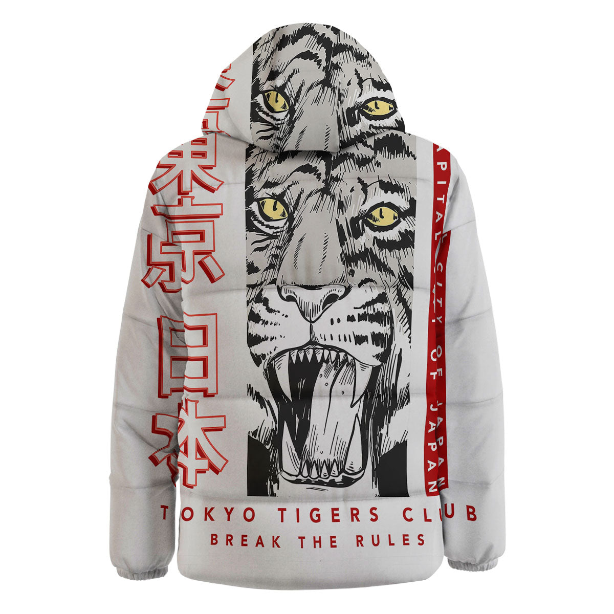 Tiger Japanese Style Print Down Jacket-grizzshop