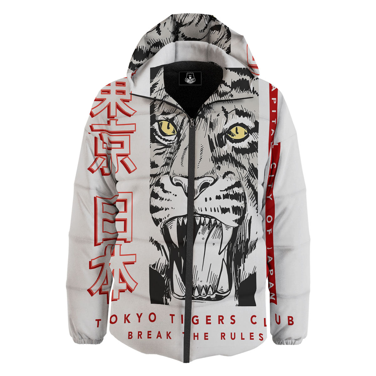 Tiger Japanese Style Print Down Jacket-grizzshop