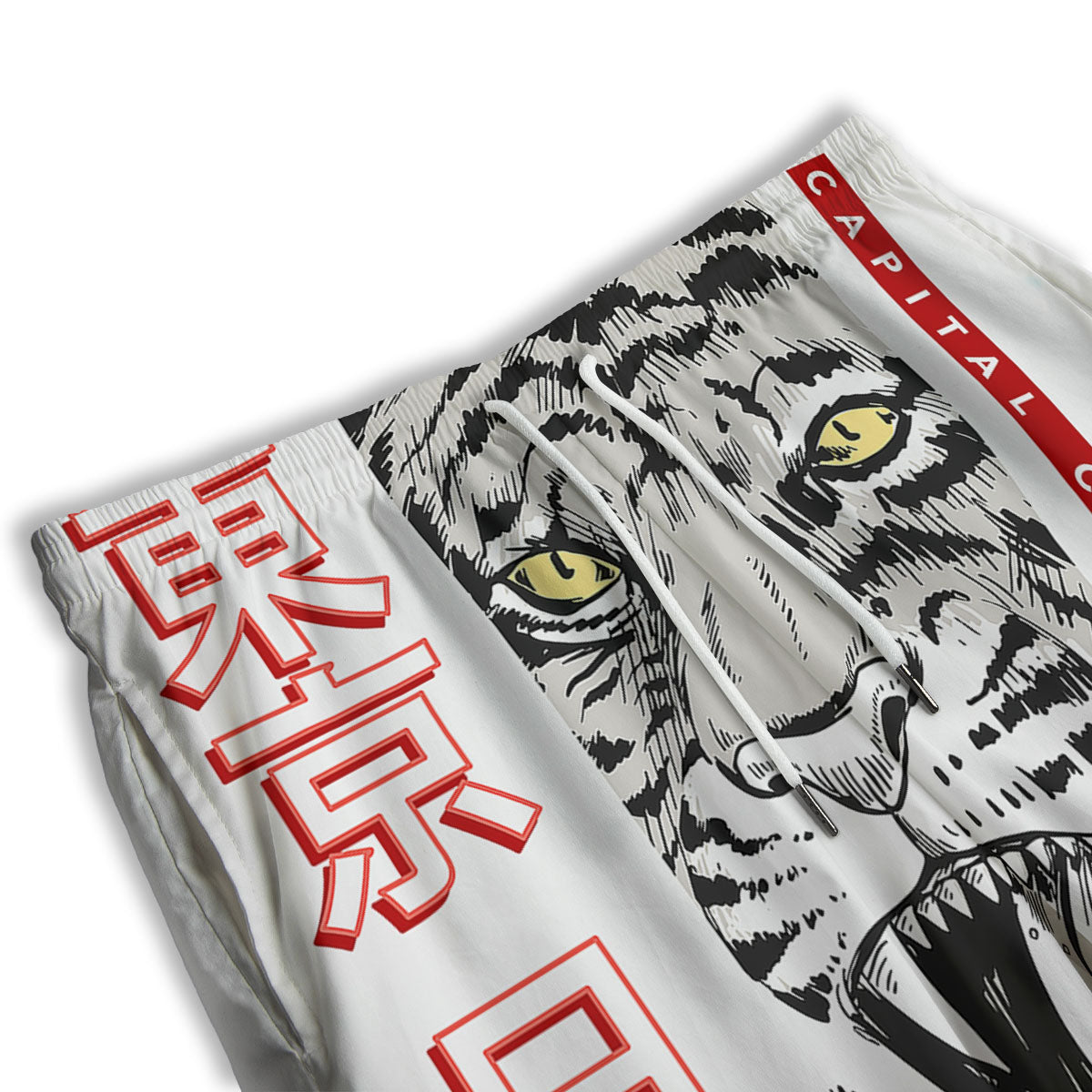 Tiger Japanese Style Print Men's Athletic Shorts
