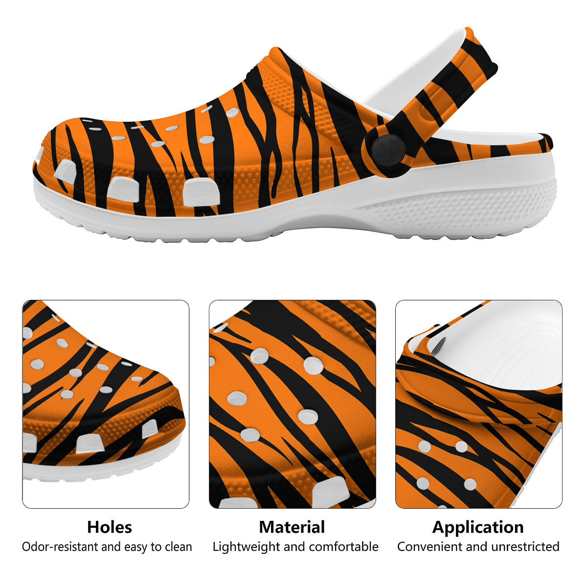 Tiger Stripe Black And Orange Print Clog-grizzshop