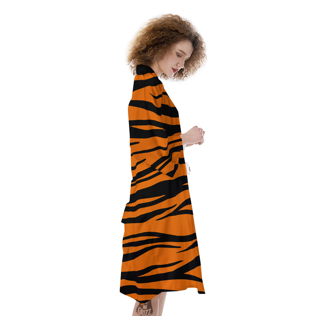 Tiger Stripe Black And Orange Print Kimono-grizzshop