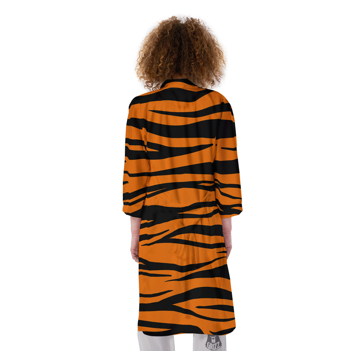 Tiger Stripe Black And Orange Print Kimono-grizzshop
