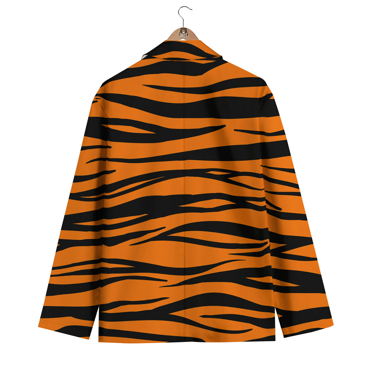 Tiger Stripe Black And Orange Print Men's Blazer-grizzshop