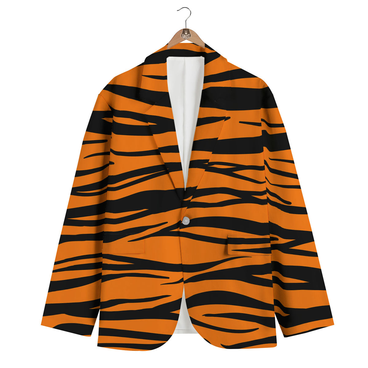 Tiger Stripe Black And Orange Print Men's Blazer-grizzshop