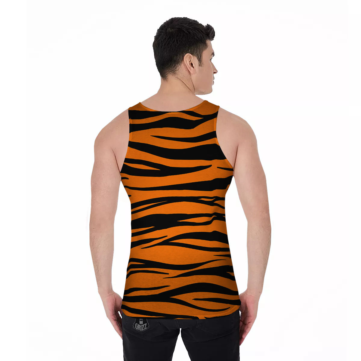 Tiger Stripe Black And Orange Print Men's Tank Top-grizzshop