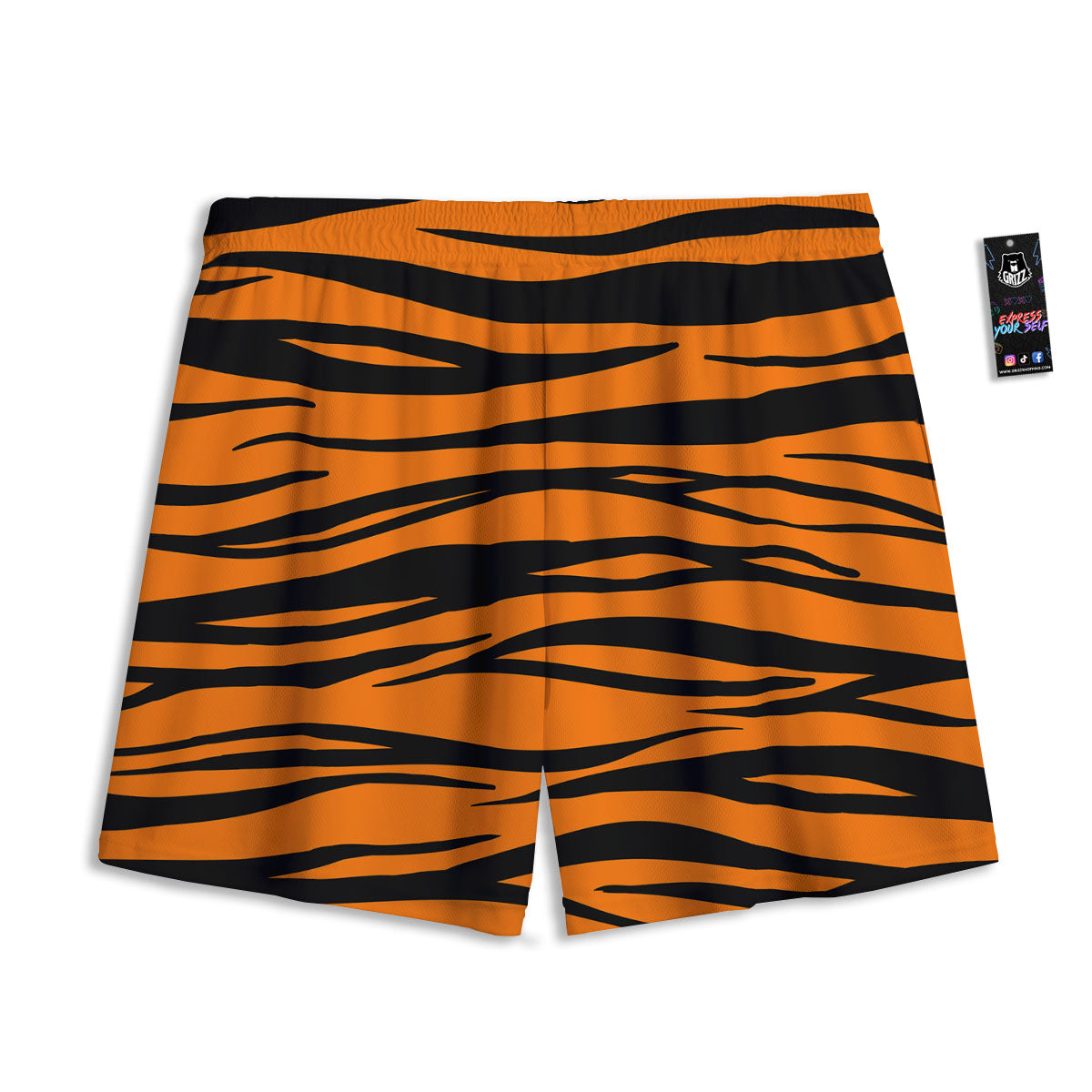 Tiger Stripe Black And Orange Print Mesh Shorts