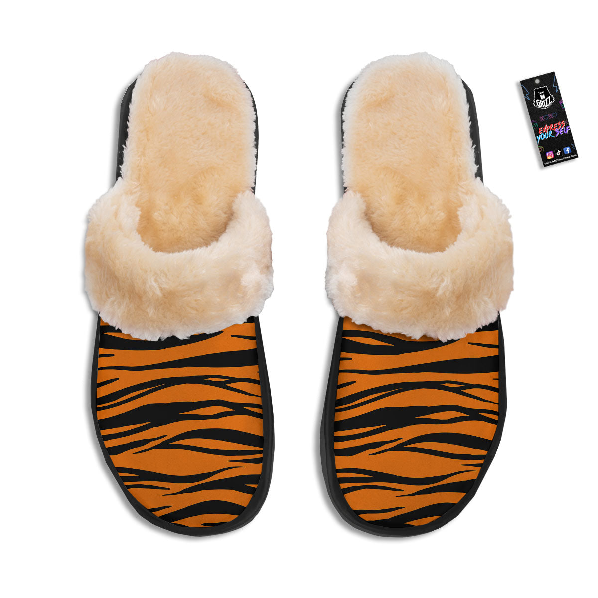 Tiger Stripe Black And Orange Print Slippers-grizzshop