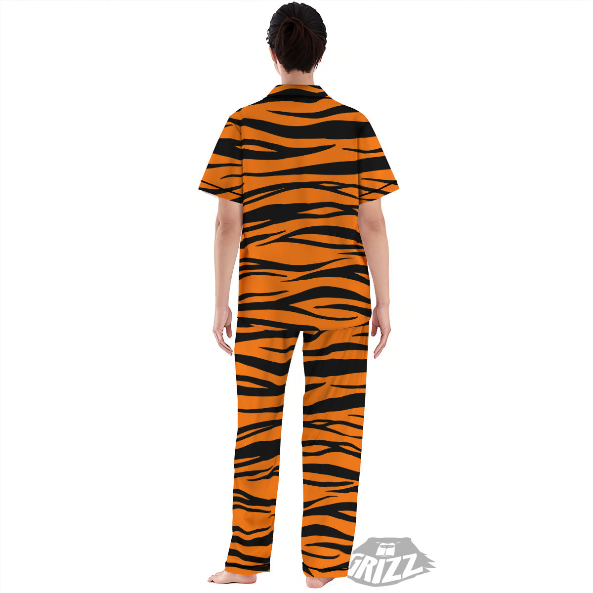 Tiger Stripe Black And Orange Print Women's Pajamas Set-grizzshop
