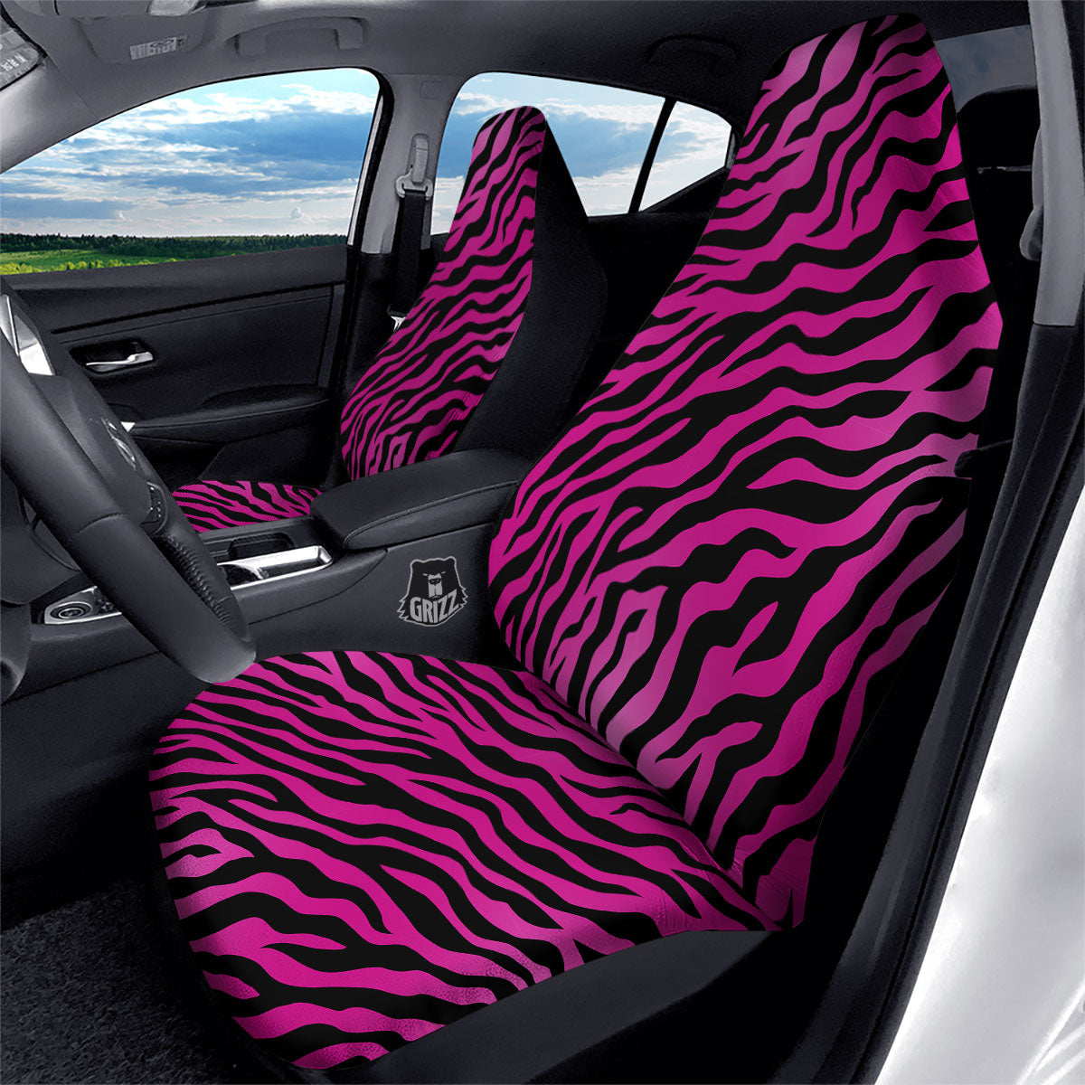 Tiger Stripe Black And Pink Print Car Seat Covers-grizzshop