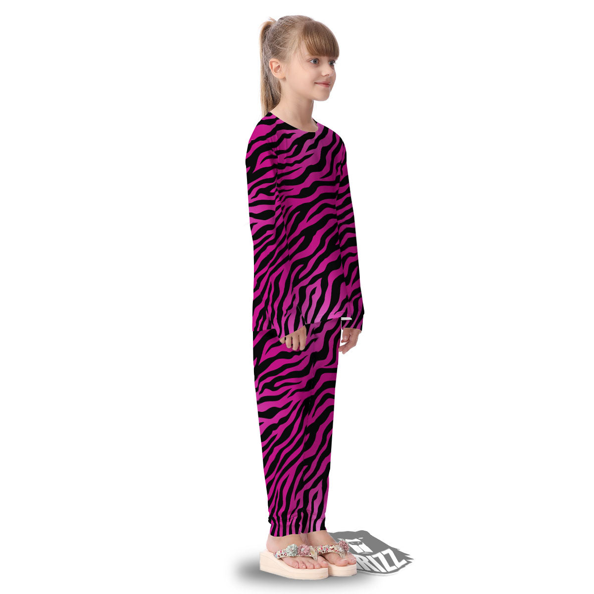 Tiger Stripe Black And Pink Print Kid's Pajamas-grizzshop