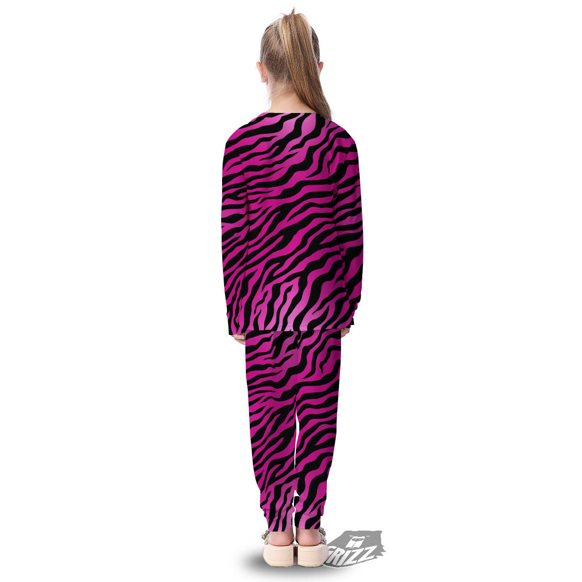 Tiger Stripe Black And Pink Print Kid's Pajamas-grizzshop