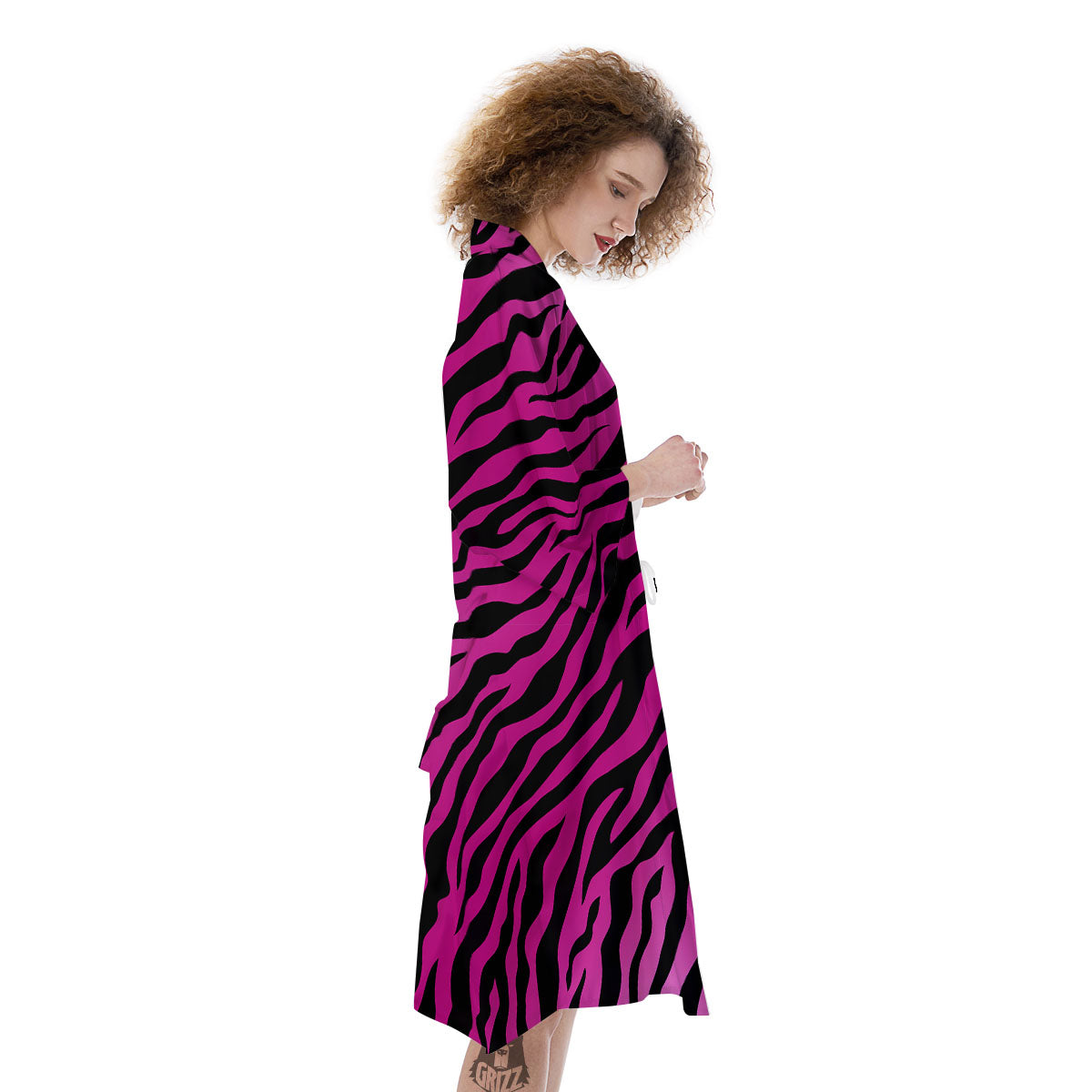 Tiger Stripe Black And Pink Print Kimono-grizzshop