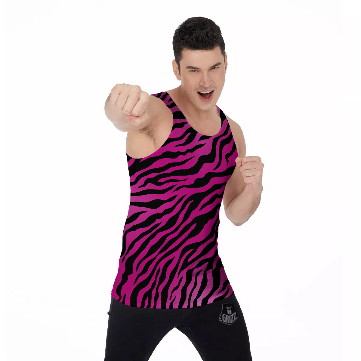 Tiger Stripe Black And Pink Print Men's Tank Top-grizzshop