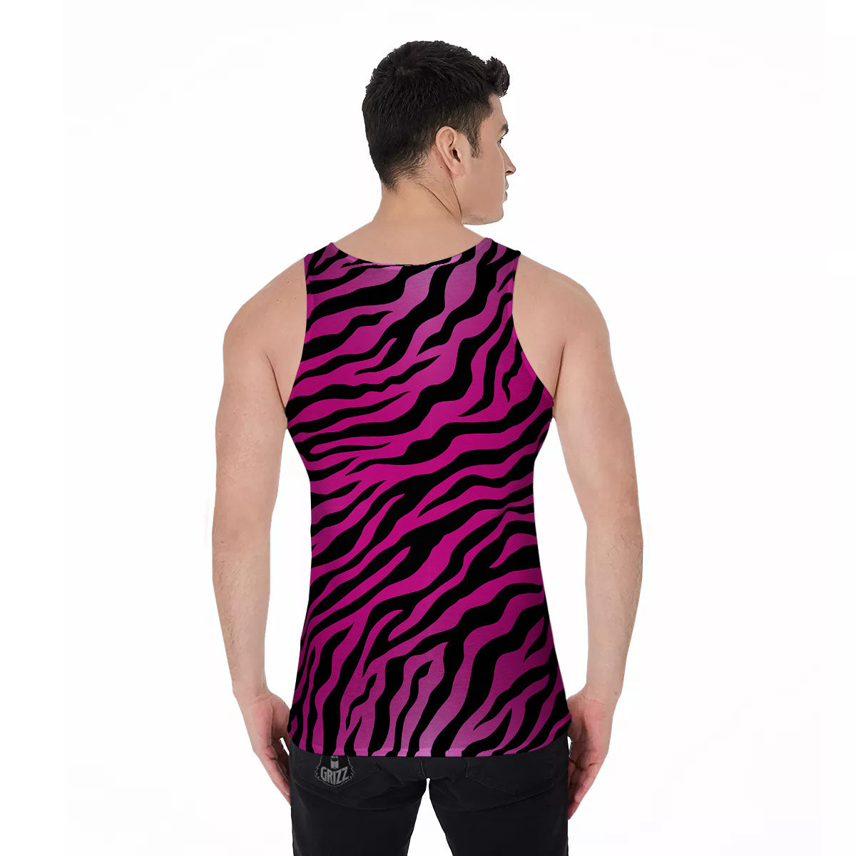 Tiger Stripe Black And Pink Print Men's Tank Top-grizzshop