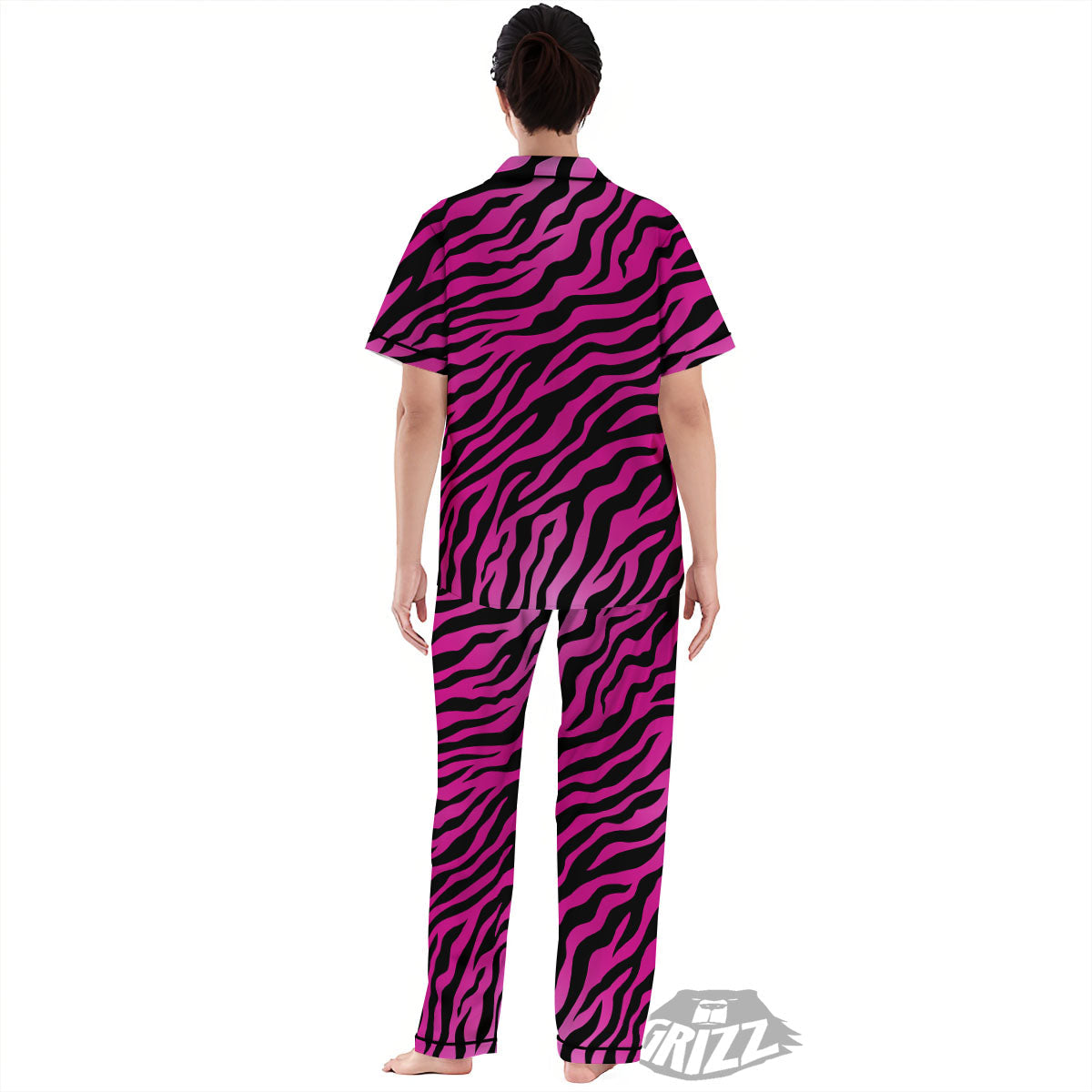 Tiger Stripe Black And Pink Print Women's Pajamas Set-grizzshop