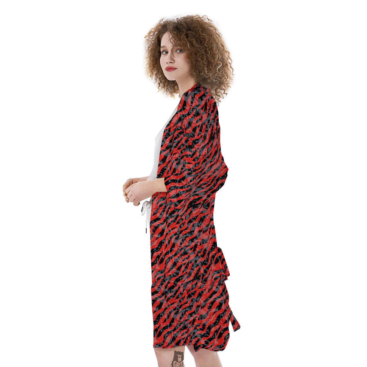Tiger Stripe Camo Red And Black Print Kimono-grizzshop