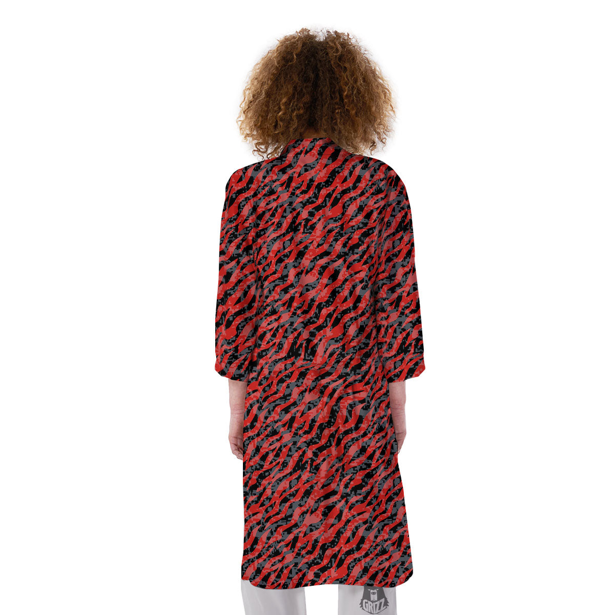 Tiger Stripe Camo Red And Black Print Kimono-grizzshop
