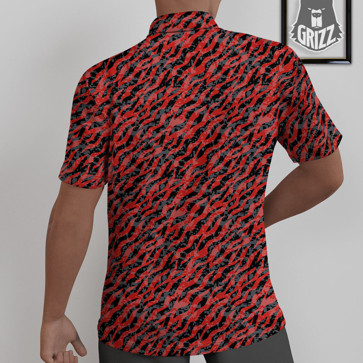 Tiger Stripe Camo Red And Black Print Untucked Shirts-grizzshop