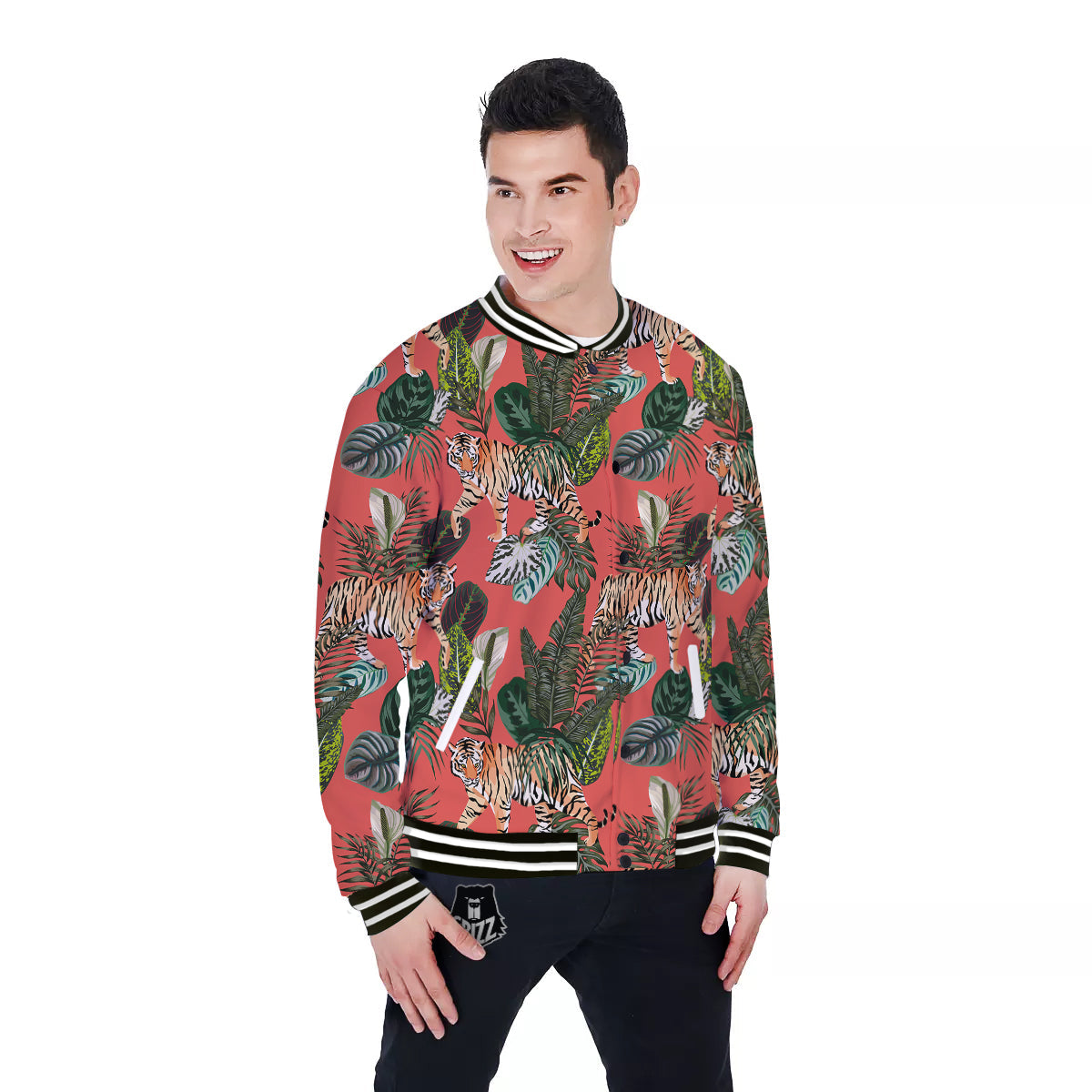 Tiger Tropical Print Pattern Baseball Jacket-grizzshop