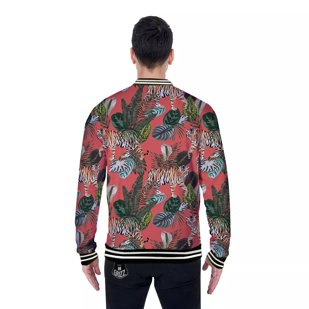 Tiger Tropical Print Pattern Baseball Jacket-grizzshop