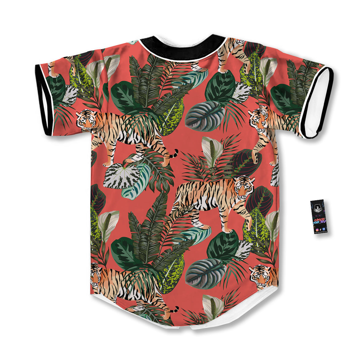 Tiger Tropical Print Pattern Baseball Jersey-grizzshop