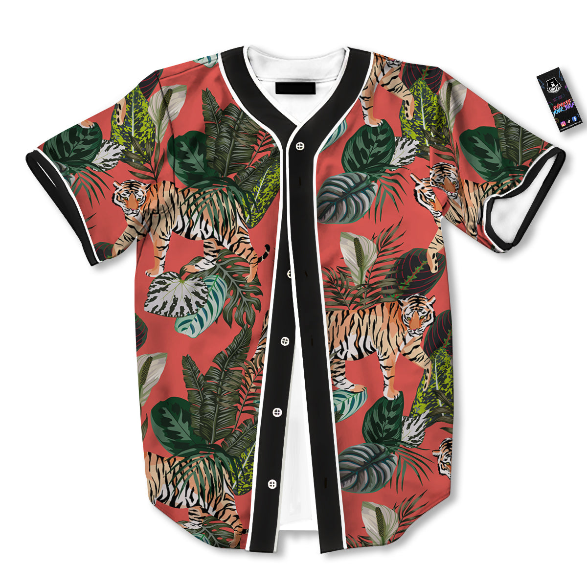 Tiger Tropical Print Pattern Baseball Jersey-grizzshop