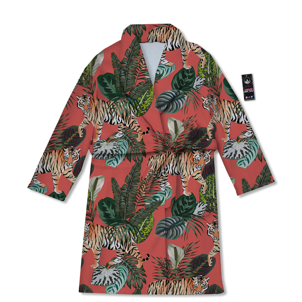 Tiger Tropical Print Pattern Bathrobe-grizzshop