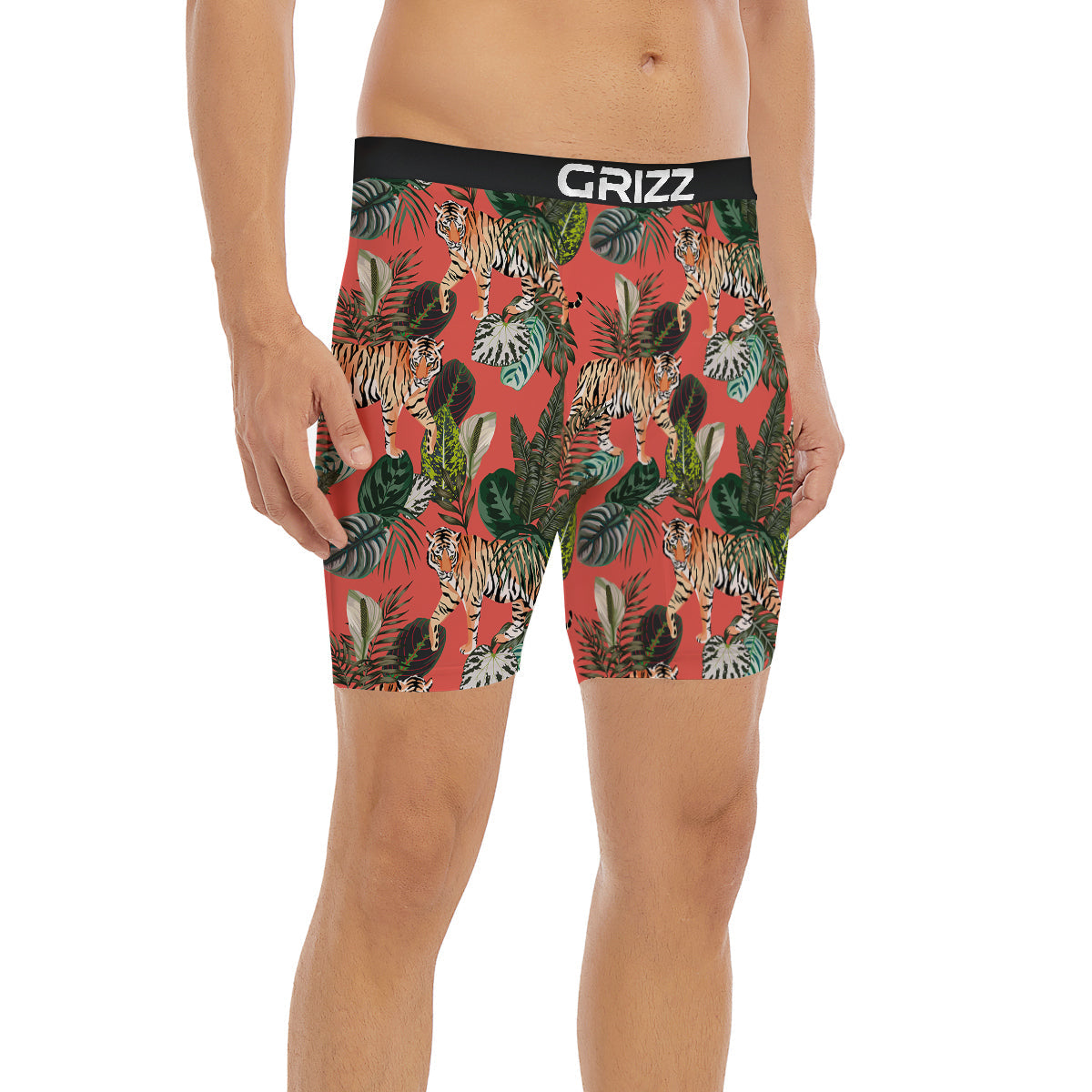 Tiger Tropical Print Pattern Boxer Briefs-grizzshop