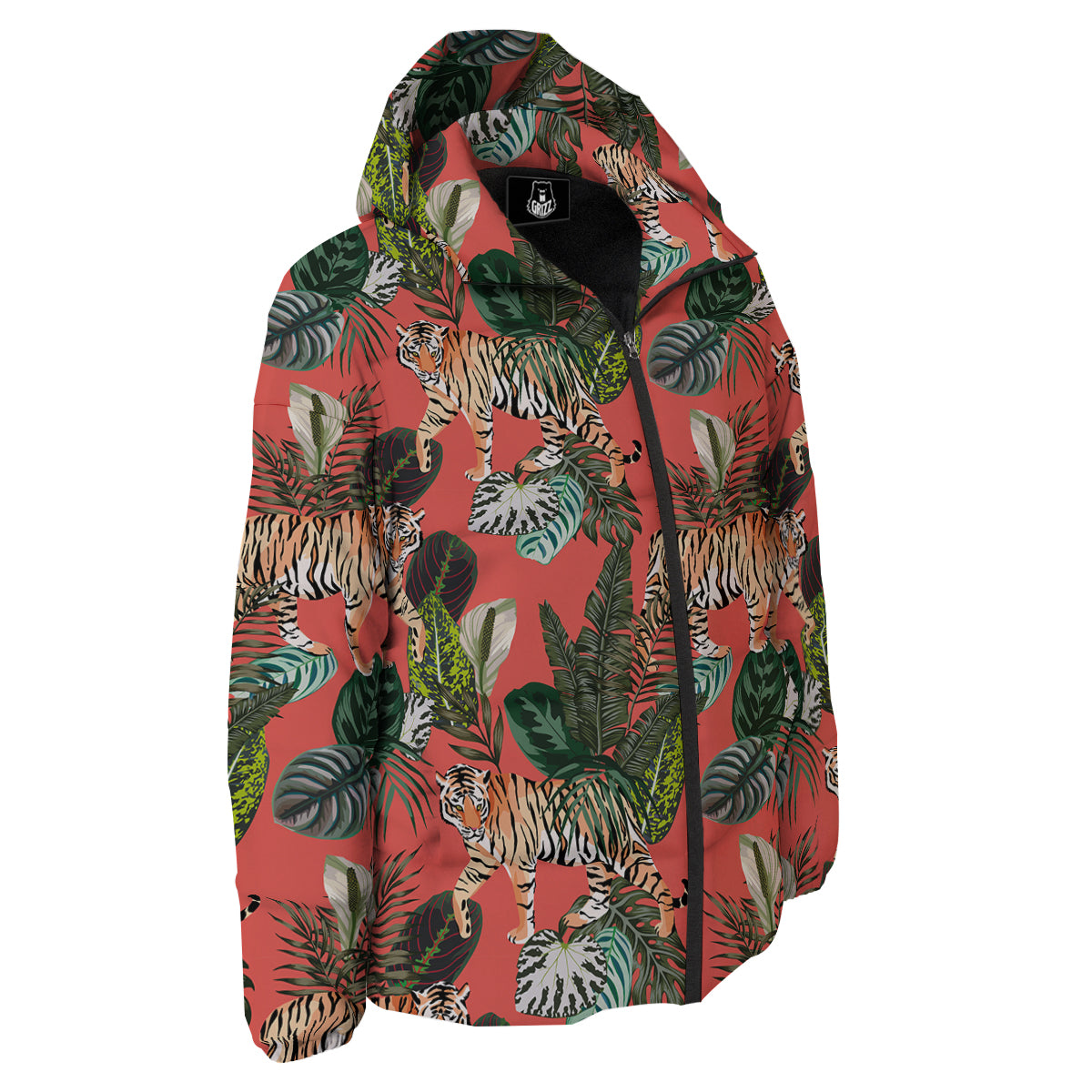 Tiger Tropical Print Pattern Down Jacket-grizzshop