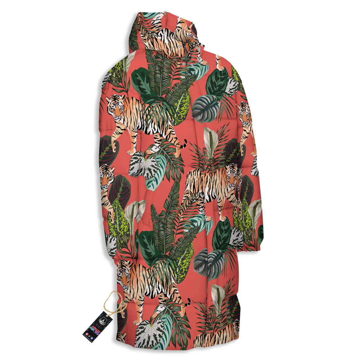 Tiger Tropical Print Pattern Long Down Jacket-grizzshop