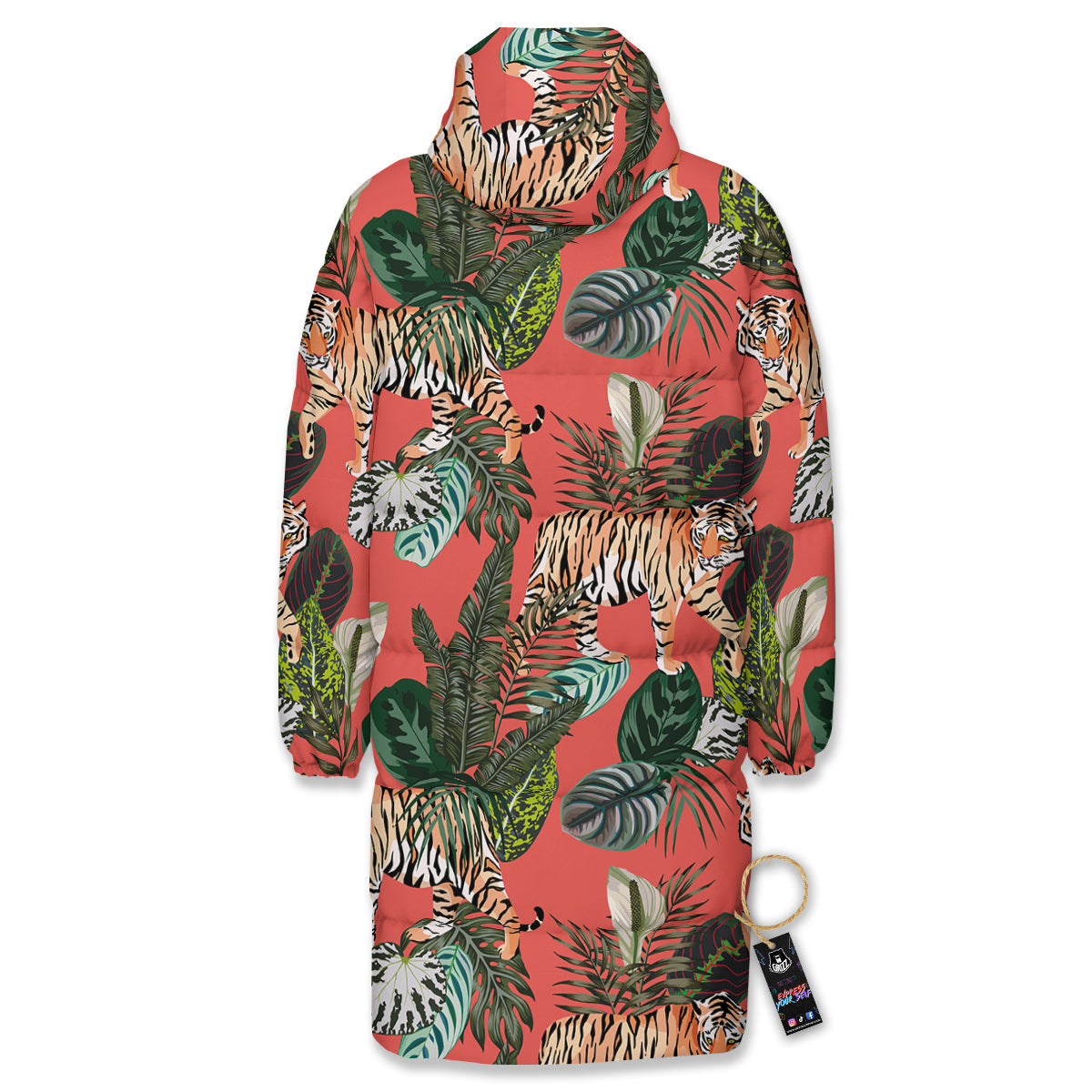 Tiger Tropical Print Pattern Long Down Jacket-grizzshop