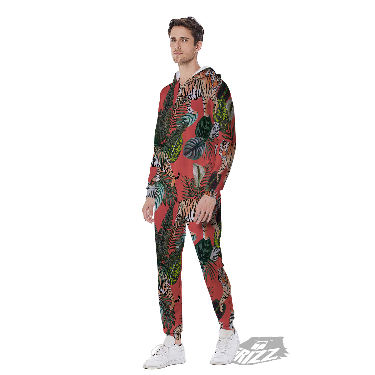 Tiger Tropical Print Pattern Men's Jumpsuit-grizzshop