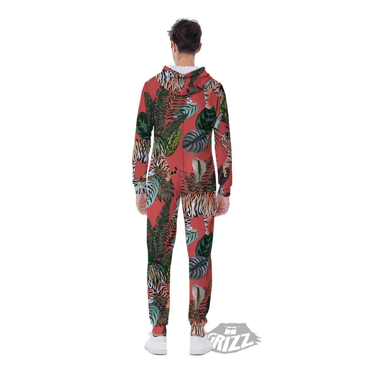Tiger Tropical Print Pattern Men's Jumpsuit-grizzshop