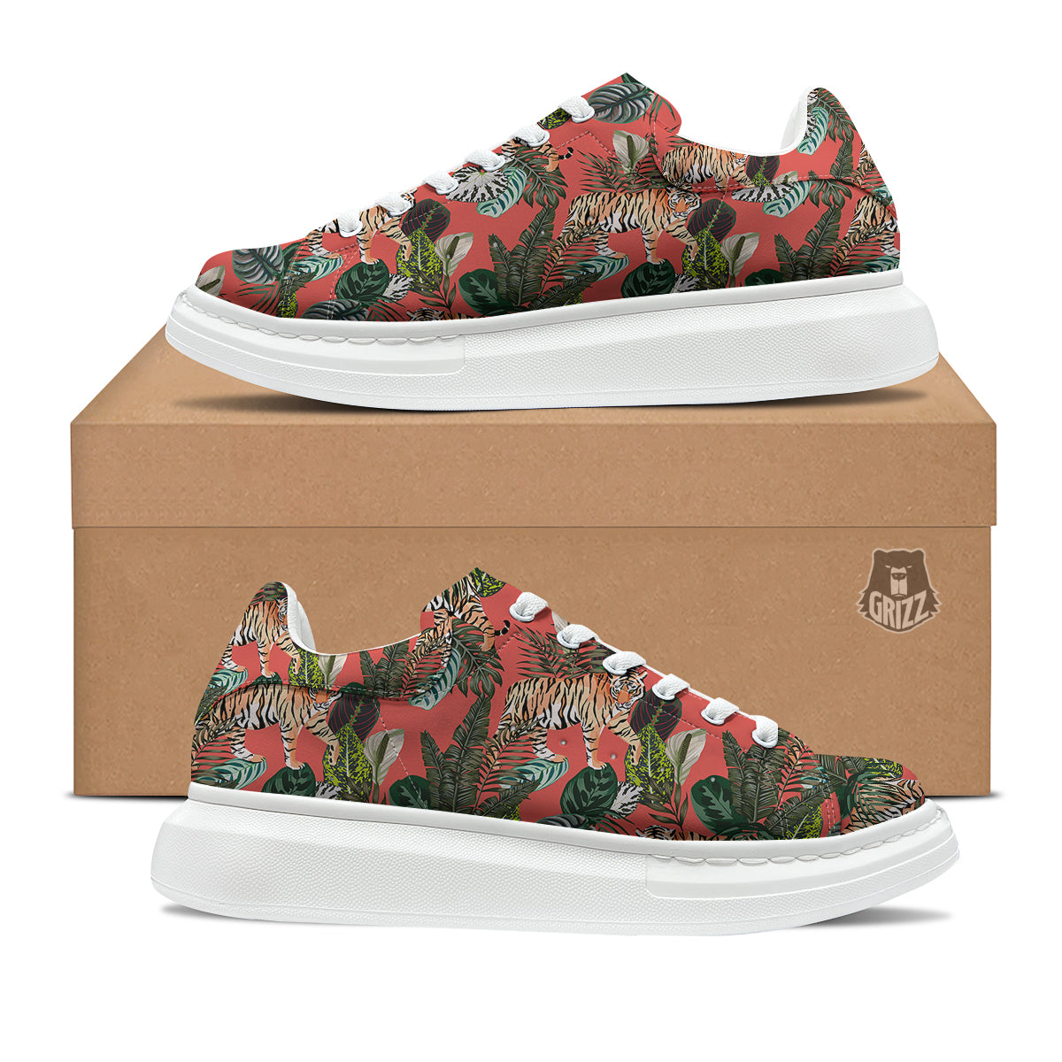 Tiger Tropical Print Pattern Platform Shoes-grizzshop