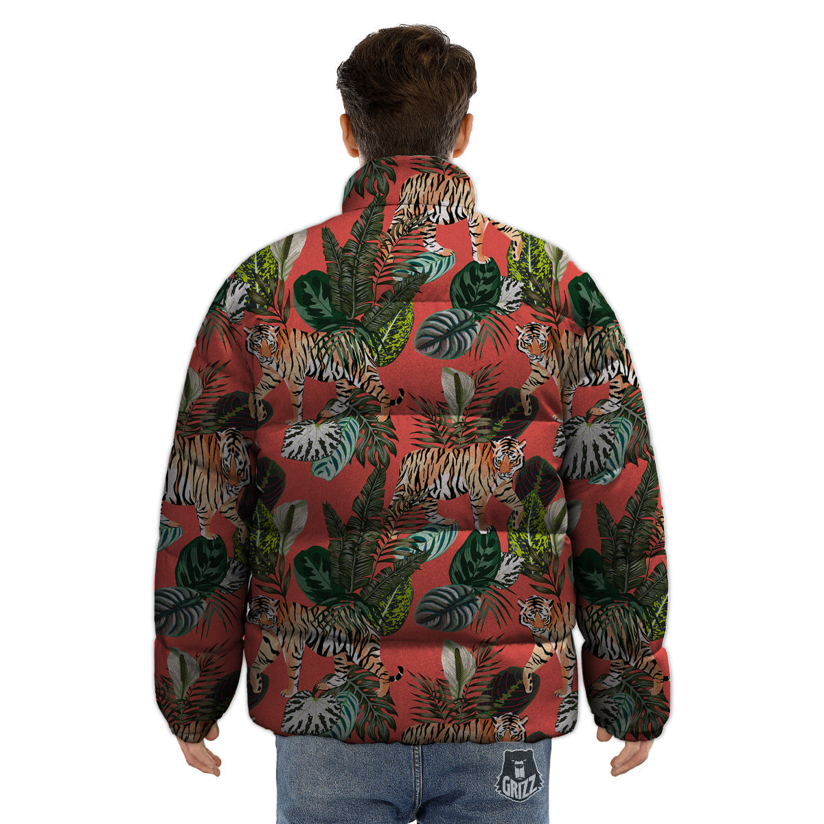 Tiger Tropical Print Pattern Puffer Jacket-grizzshop