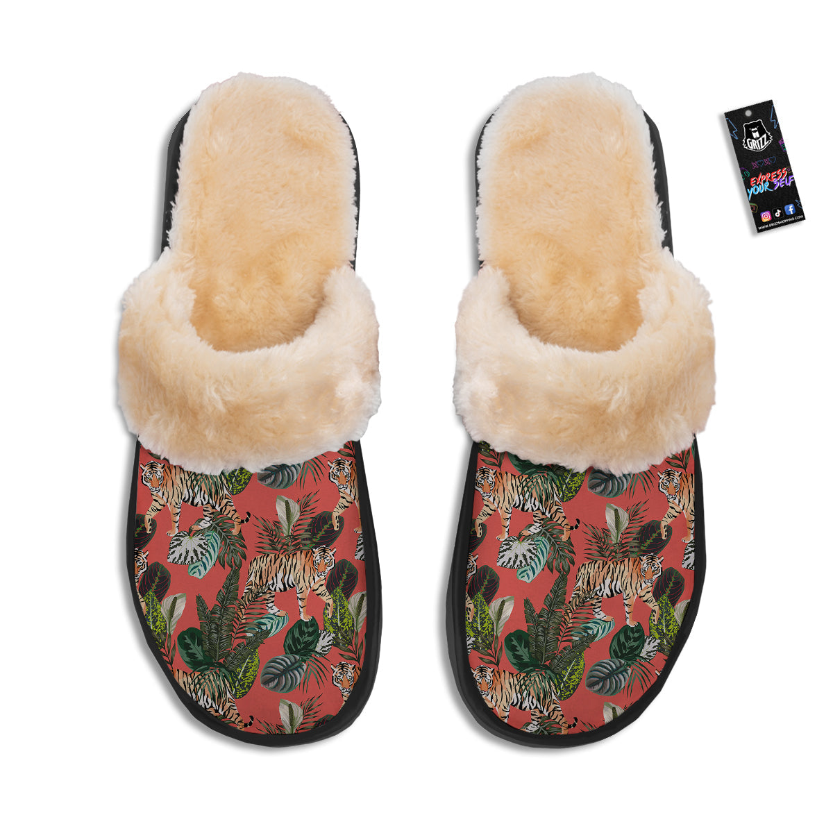 Tiger Tropical Print Pattern Slippers-grizzshop